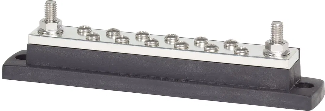 2105-BSS – BLUE SEA Busbar, 4 Stud Terminal/ 4 Screw Terminal 300 Volts AC/ 48 Volts DC 250 Amps Plastic Base With Ti...